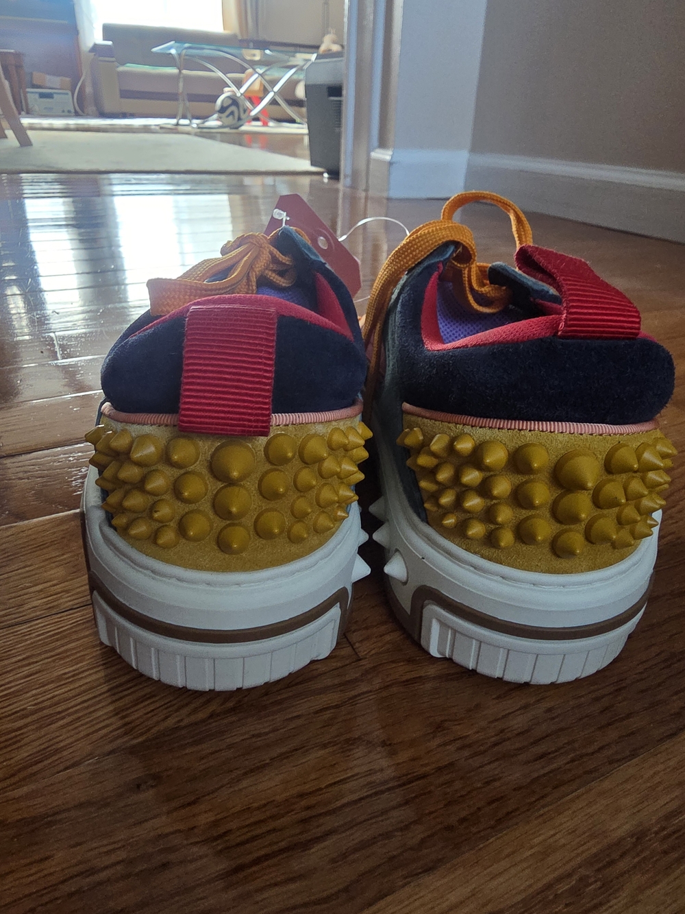 Christian Louboutin Multicolor Suede & Mesh Low-Top Sneakers with Orange Laces - Picture 2 of 8